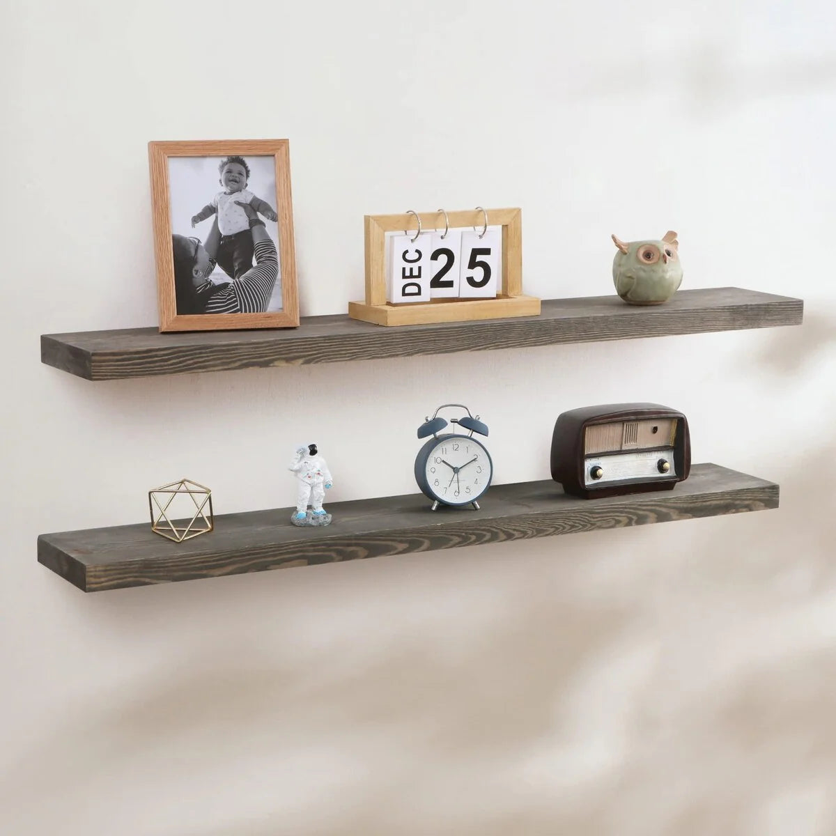 Set Of 2 Handcrafted European Pine Floating Wall Shelves, 16inch/24inch/36inch, Grey/Espresso/Walnut