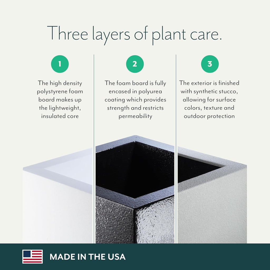 PolyStone Tall Indoor/Outdoor Column Planter, 18 in L x 23 in W x 30 in H, Black - Cozumel