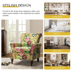 14 Karat Home Wingback Accent Chair, Floral Upholstery, Mustard, 30 x 31 x 32.5 in