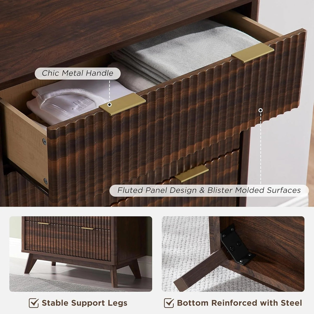 OKD 6-Drawer Dresser With Faux Marble Top, Natural Oak, 16in D x 54in W x 32in H