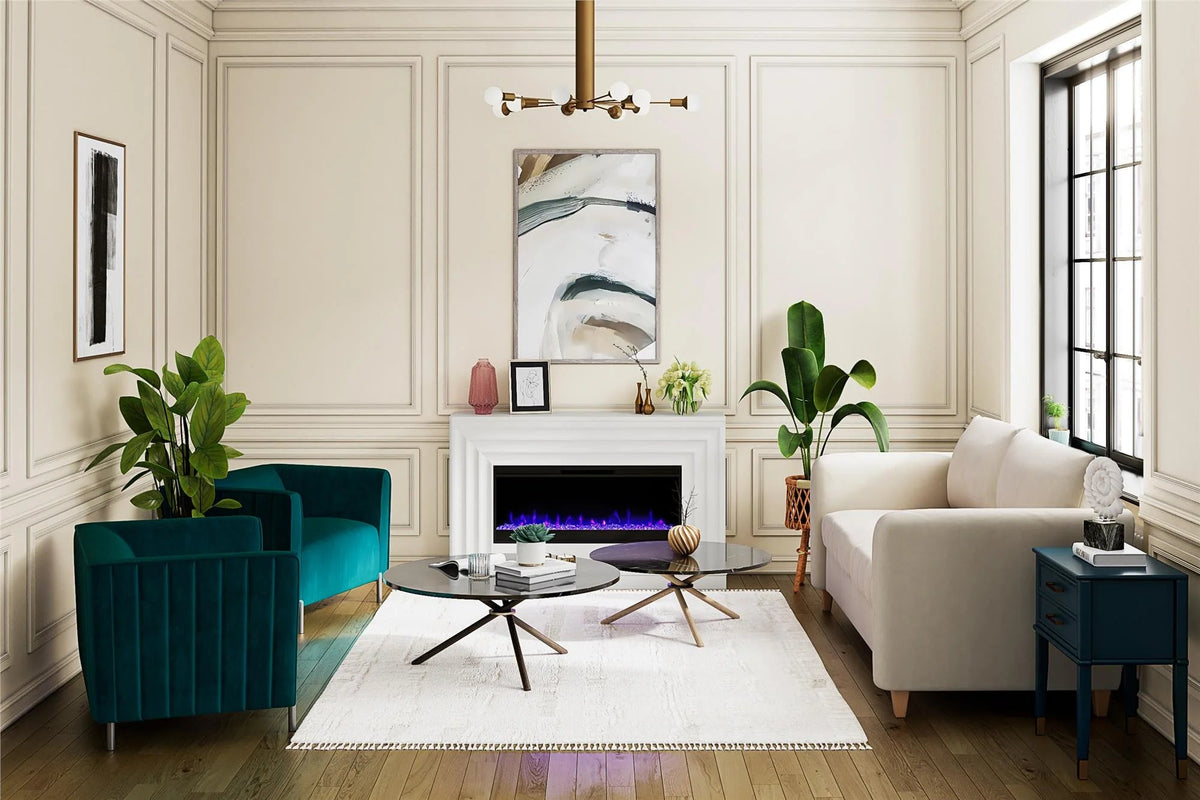 CosmoLiving by Cosmopolitan Electric Fireplace Mantel TV Stand, Black, 65 in, 42 in Insert - Rene