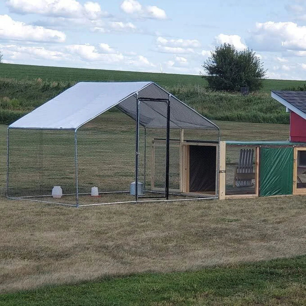 Phonjoroo Metal Chicken Coop With Run Cover, 10 ft L x 6.6 ft W x 6.6 ft H (79.2 in H x 79.2 in W x 120 in D)