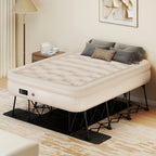 Dextrus Inflatable Queen Air Mattress With Built-In Pump, Steel Frame, Velvet Surface, Khaki