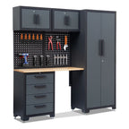 HPDMC 7-Piece Metal Garage Cabinet System With 4-Drawer Roller Cabinet, 47.2 in Workbench And Pegboards