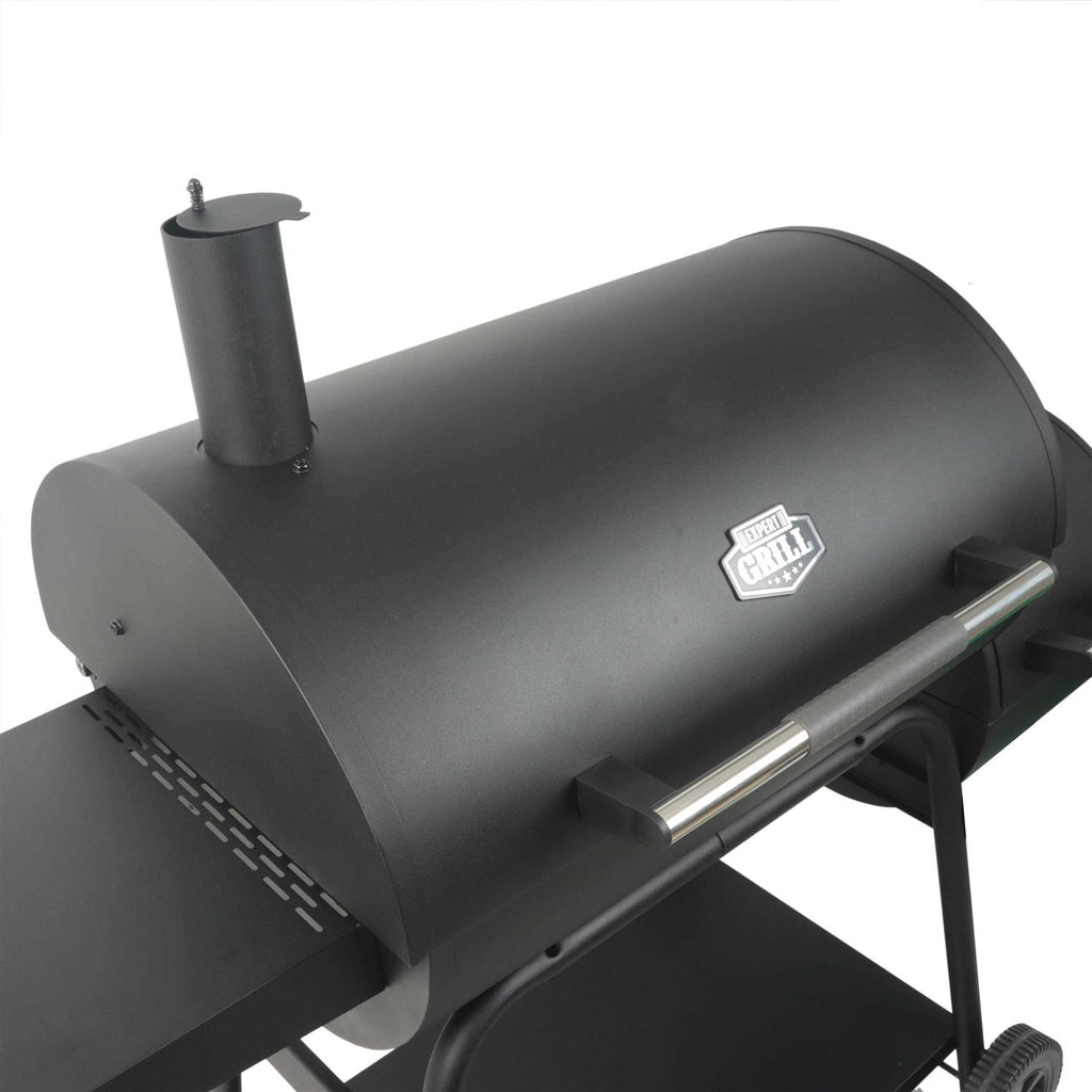 Expert Grill 28in Offset Charcoal Smoker Grill With Side Firebox - Black
