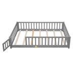 Uhomepro Full Size Wood Floor Bed Frame With Fence And Door - Gray/White/Natural/Espresso