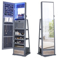 FREDEES Standing Jewelry Cabinet With Full-Length Mirror, Lights, Engineered Wood, Gray, 14 in D x 15 in W x 64 in H