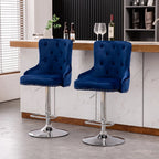 Alexent 2-Piece Swivel Bar Stools, Dark Blue, 43.7-51.6 H, 19.3 W x 18.1 D - Silver Footrest
