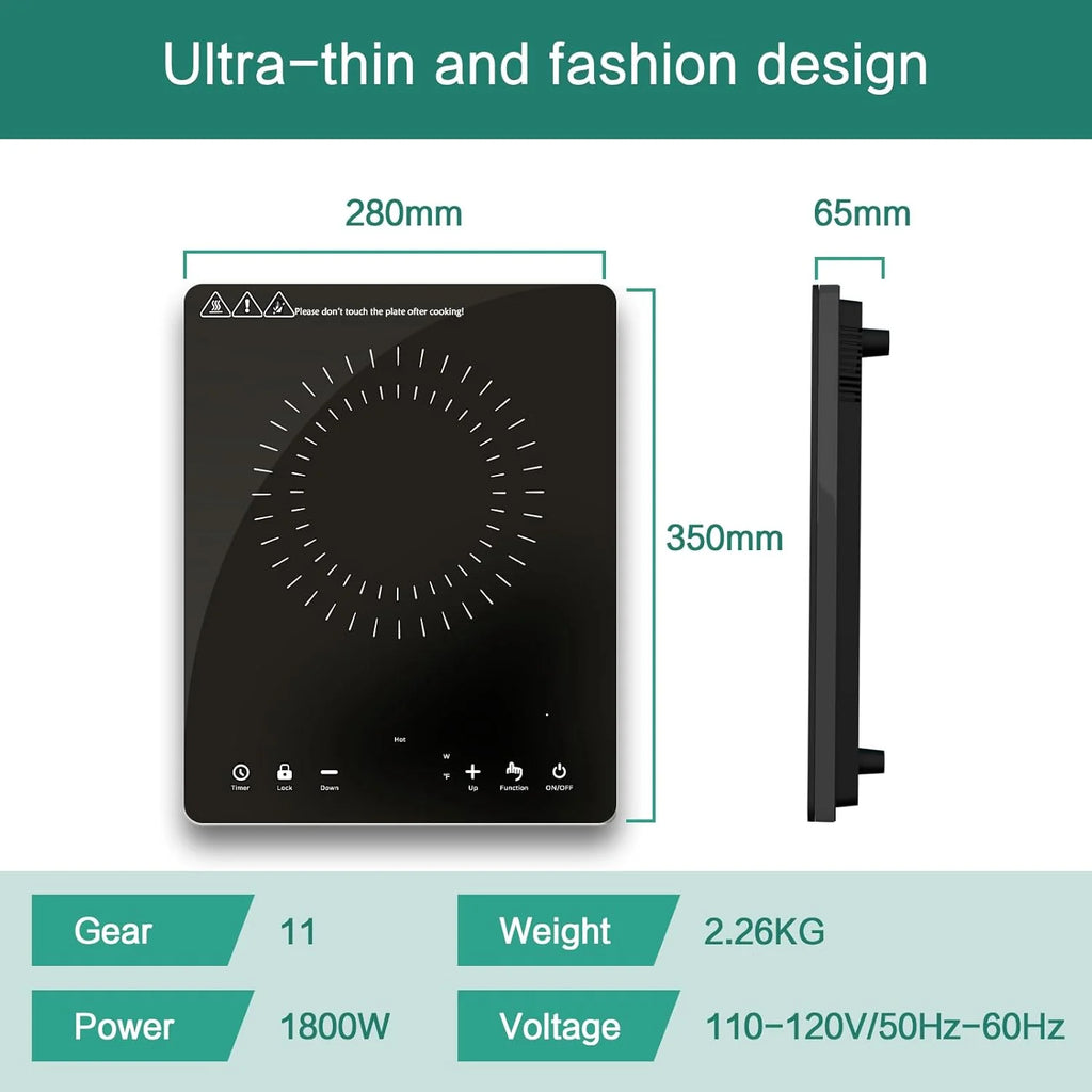 Portable Induction Cooktop 1800W Single Electric Burner - Black
