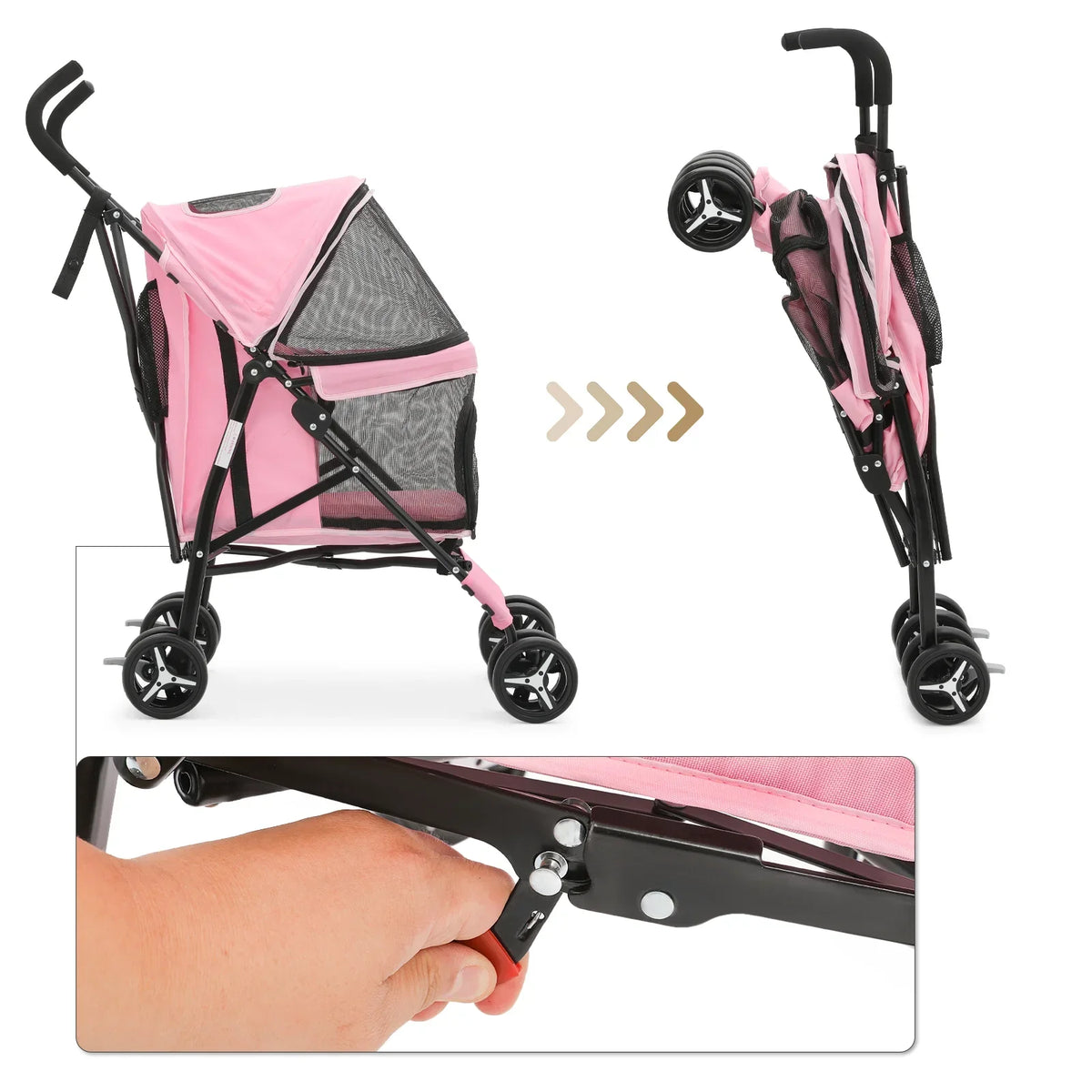 MoNiBloom Foldable Pet Stroller for Small Medium Dogs, 22 lbs, Pink
