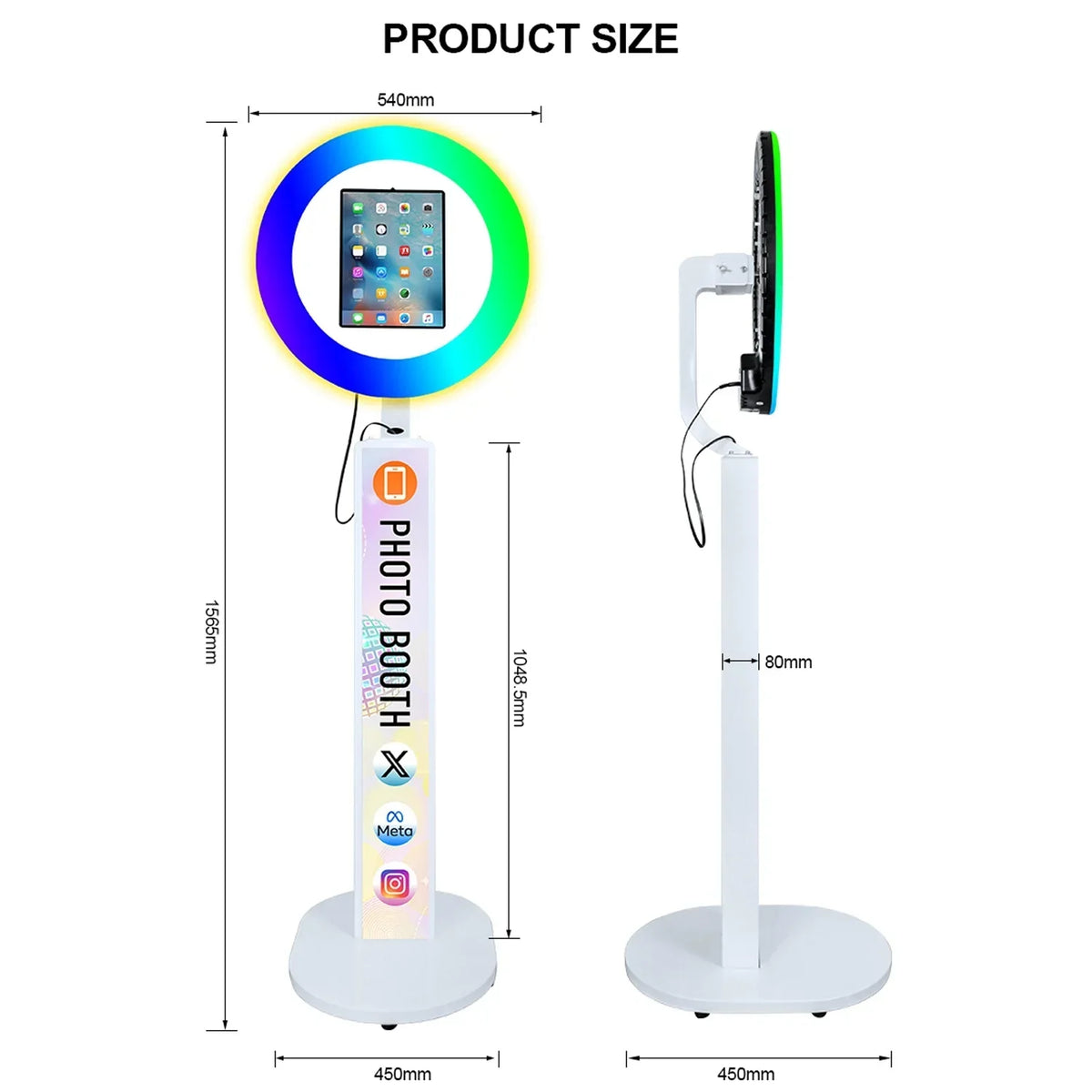 iPad Photo Booth with RGB Ring Light for 10.2in, 10.9in, 11in and 12.9in iPads