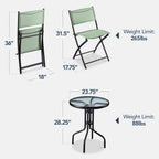 Best Choice Products 3-Piece Patio Bistro Dining Set With Glass Tabletop And Folding Chairs - Gray