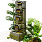 5-Tier Modern Cascading Indoor/Outdoor Fountain With LED Lights - Resin and Fiberglass