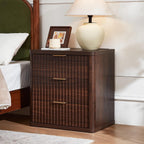 LEYAOYAO Fluted Farmhouse Nightstand Set Of 2, Walnut, 23 inch Wide, 3 Drawers With Charging Station