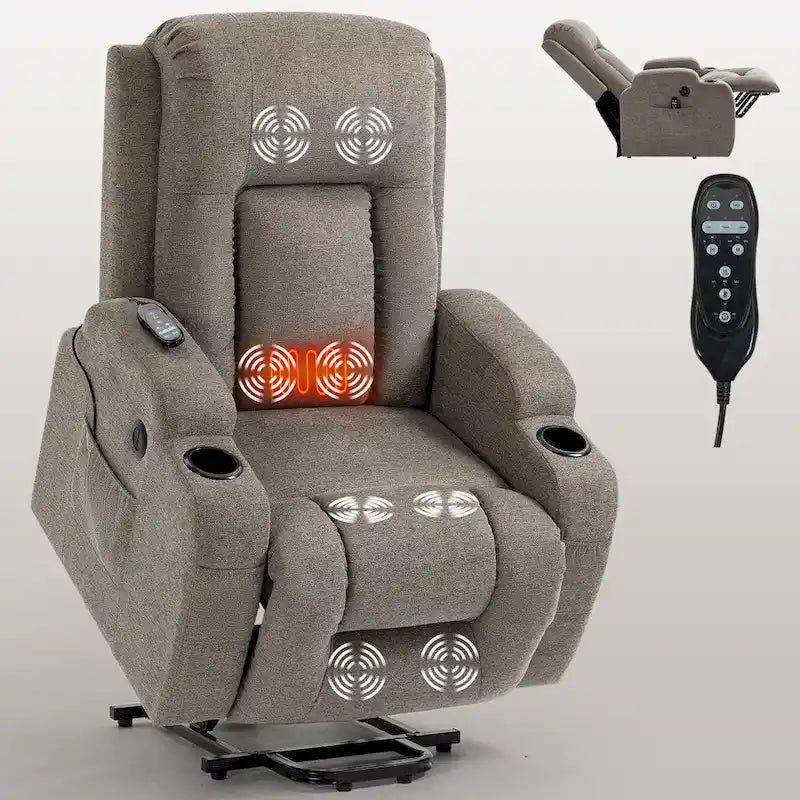 Lazy Boy Power Lift Recliner Chair With Massage, Lumbar Heating, USB Port And Cup Holders - Single Motor