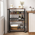 4-Tier Rolling Kitchen Storage Cart, Brown/Black, 19.69in W x 6.3in D x 33.46in H