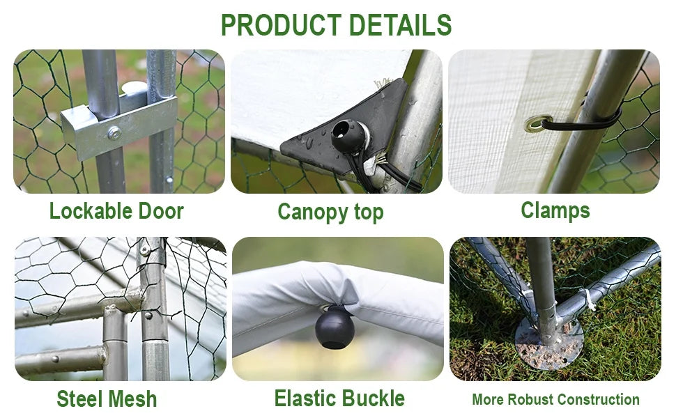 Caulitar Metal Chicken House/Pen 10ft x 10ft With Waterproof Cover - For 6/10 Chickens