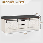 Farmhouse Shoe Storage Bench With Cushion, 31.4in, Metal Barn Door, Old White