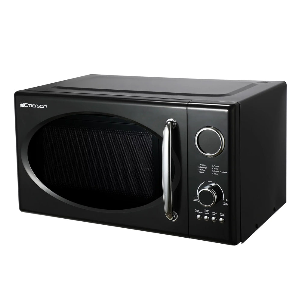 Emerson 0.9 Cu Ft 800W Retro Black Microwave Oven With Grill - MWRG0901BK