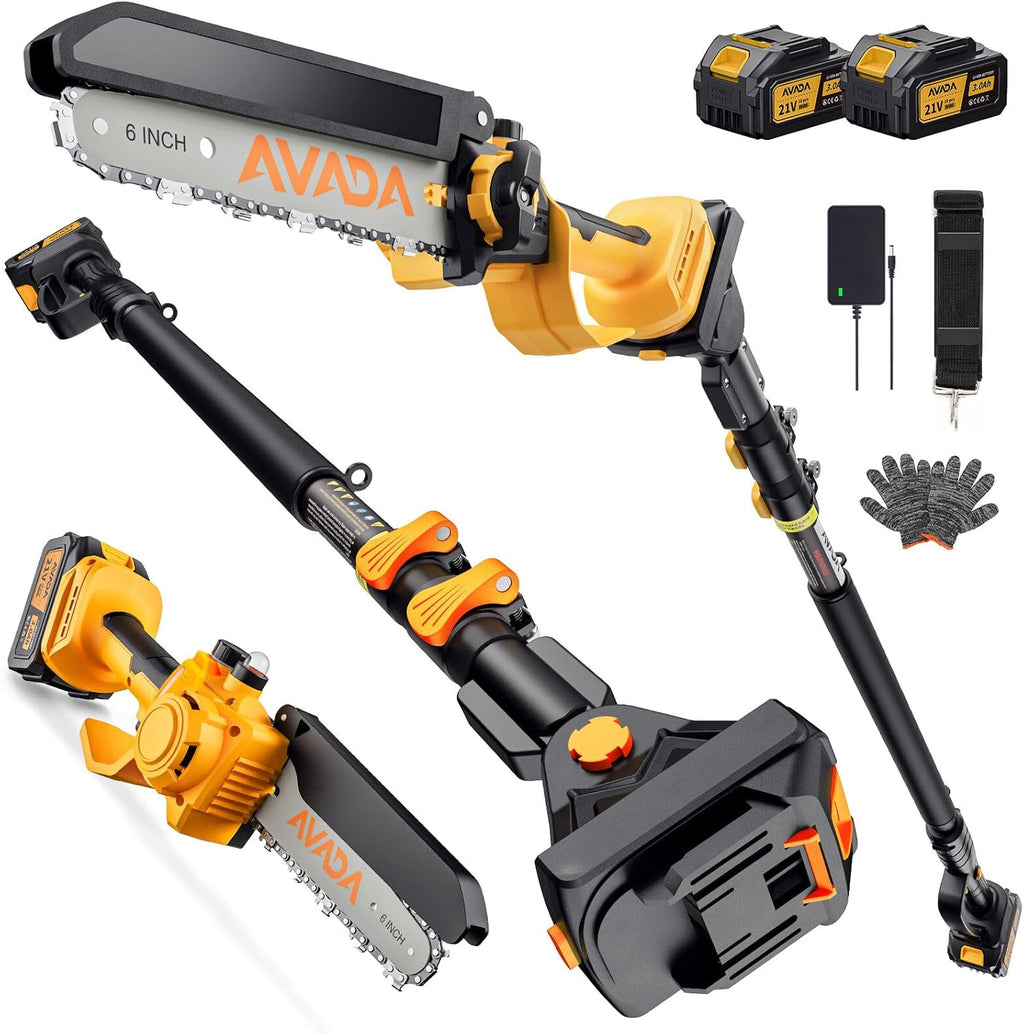 AVADA 2-in-1 Electric Pole Saw With 6 Inch Brushless Mini Chainsaw, 2 x 3000mAh Batteries, 15.7FT Reach