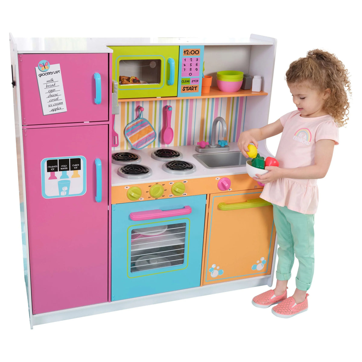 KidKraft Deluxe Big And Bright Wooden Play Kitchen For Kids - Neon Colors