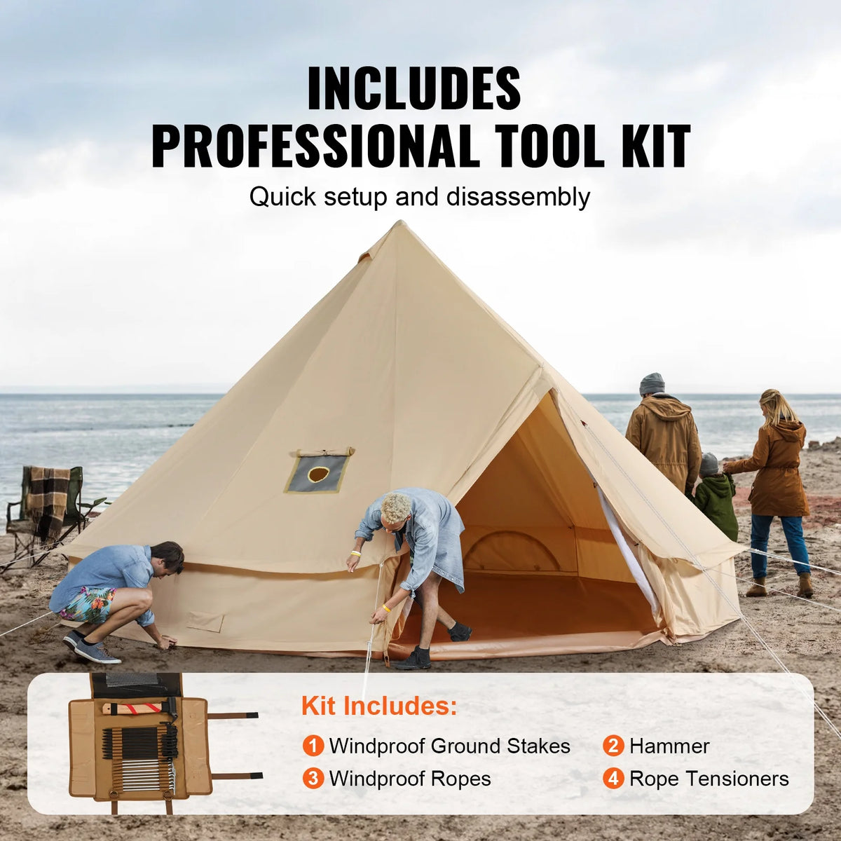 KFFKFF Canvas Bell Tent 6m/19.68ft 4-Season With Stove Jack - ZJTM1303
