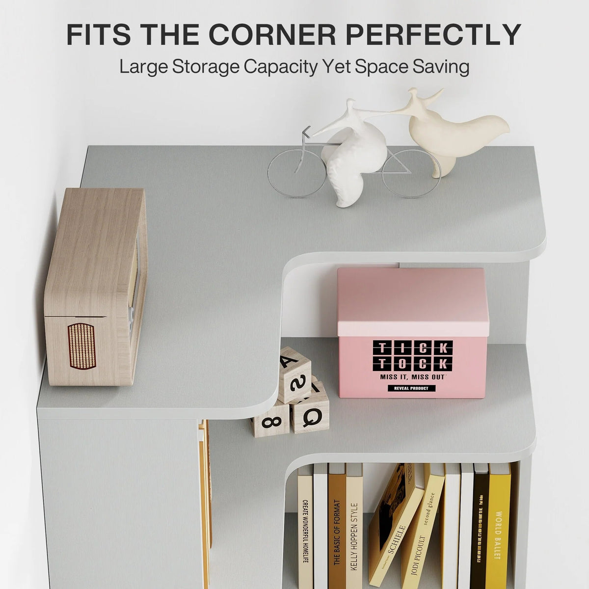 6-Tier Corner Bookshelf, 64.9 Inch Tall, Freestanding Wood Industrial Bookcase