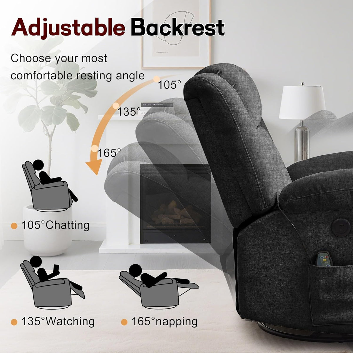 Korser Swivel Rocker Recliner Chair With Massage, Heating, USB Charging And Storage
