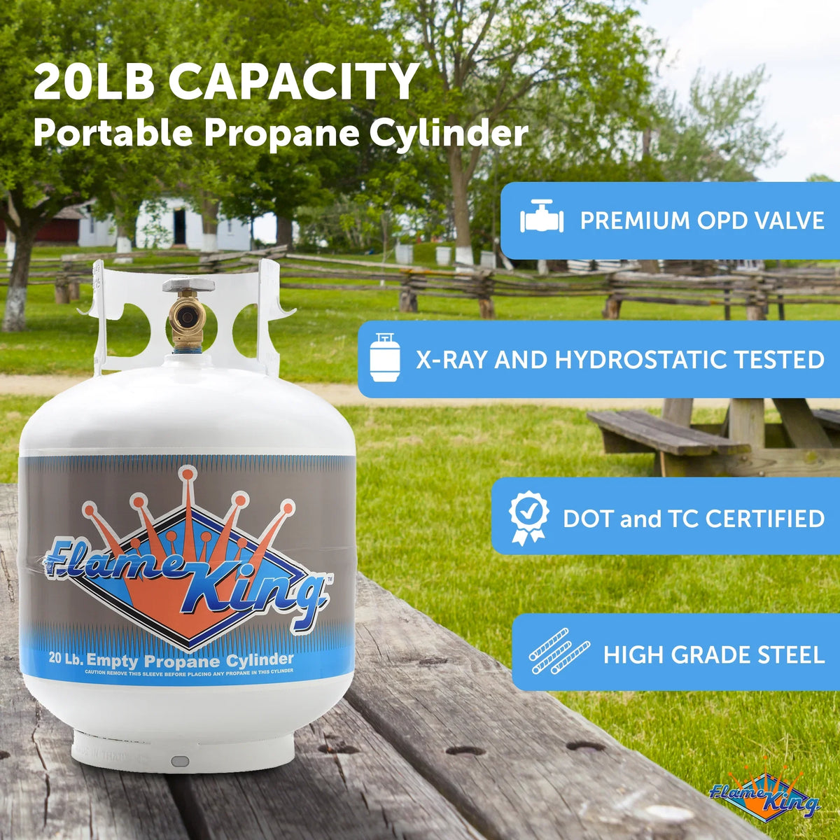 Flame King Empty Steel Propane Tank 20LB With Type1 OPD Valve