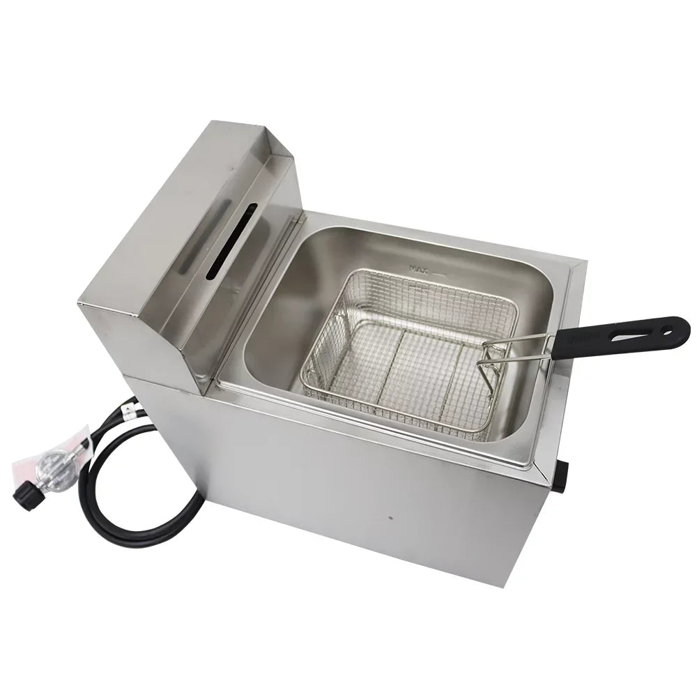 INTSUPERMAI Commercial Single-Tank Gas Deep Fryer, 6L, Stainless Steel