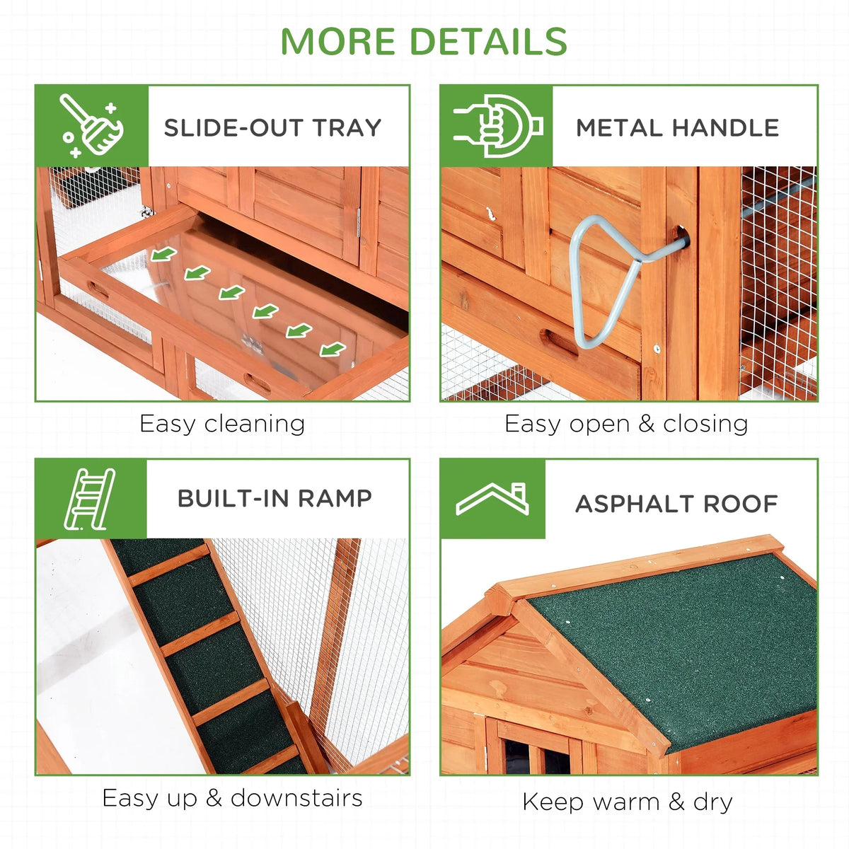 Pawhut Wooden Chicken Coop With Double Nesting Boxes And Outdoor Run