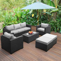 Rattaner 6-Piece Outdoor Patio Conversation Set With Cushions, Covers And Coffee Table - Peacock Blue