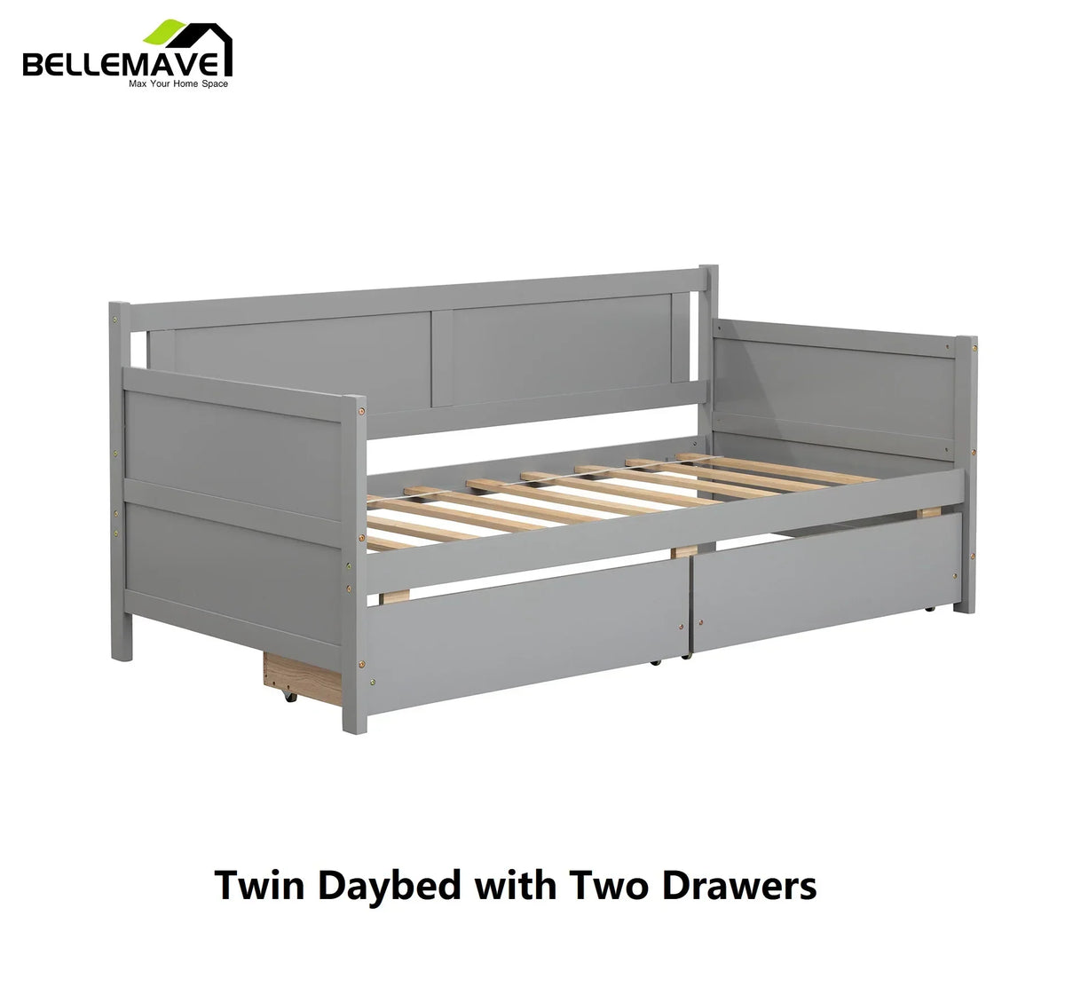 Bellemave Twin Wood Storage Daybed With 2 Drawers, Gray
