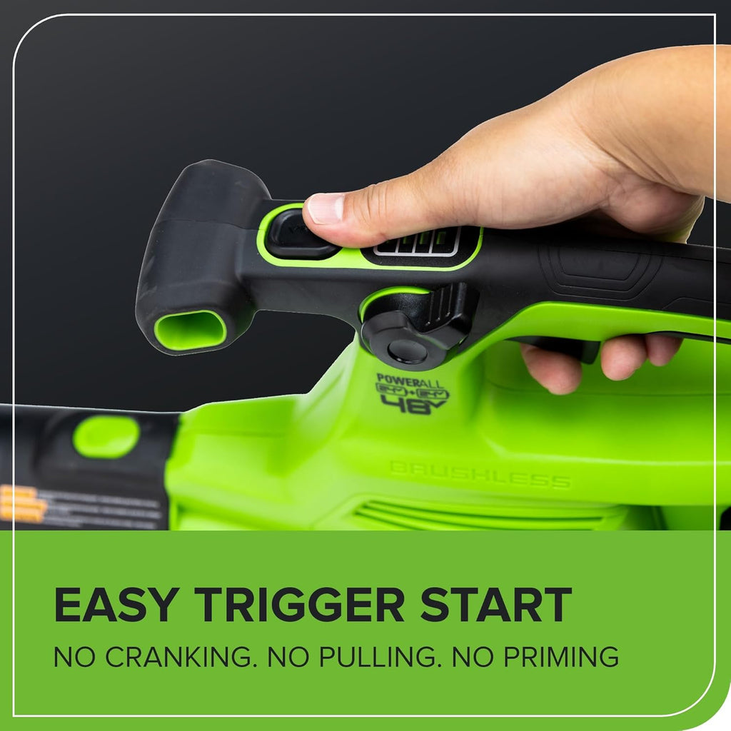 Greenworks 48V (24V x 2) Cordless Brushless Leaf Blower Vacuum Mulcher, 520 CFM / 240 MPH With 2 4.0Ah Batteries And Dual Port Charger