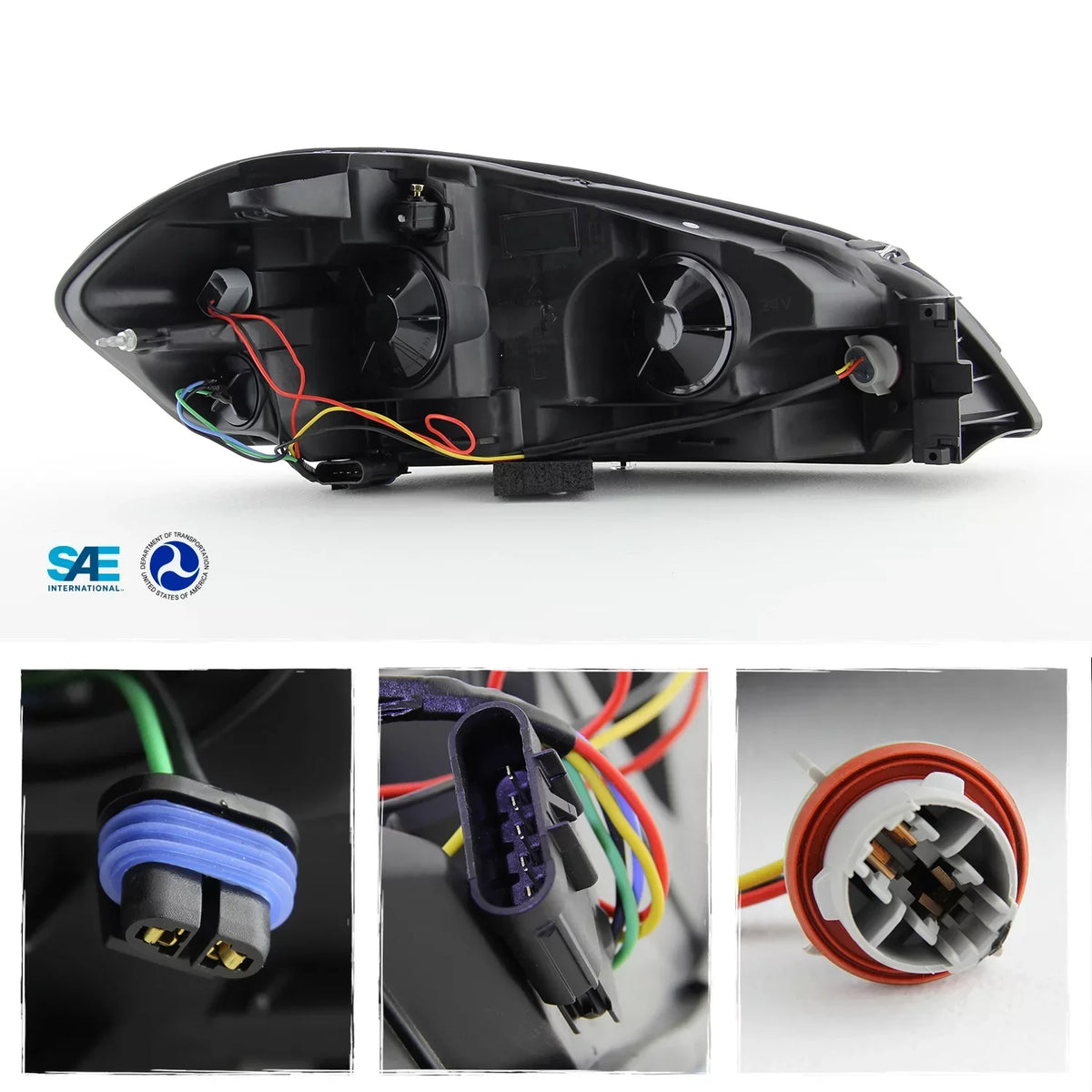 AKKON Black Headlight And LED Tube Bar Tail Light Combo Pair - Fits 2006-2013 Chevy Impala, 2014-2016 Impala Limited