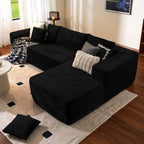 ovios 104in L-Shape Sectional Sofa With Chaise, Grey Plush Corduroy Fabric