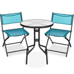 Best Choice Products 3-Piece Patio Bistro Dining Set With Glass Tabletop And Folding Chairs - Gray