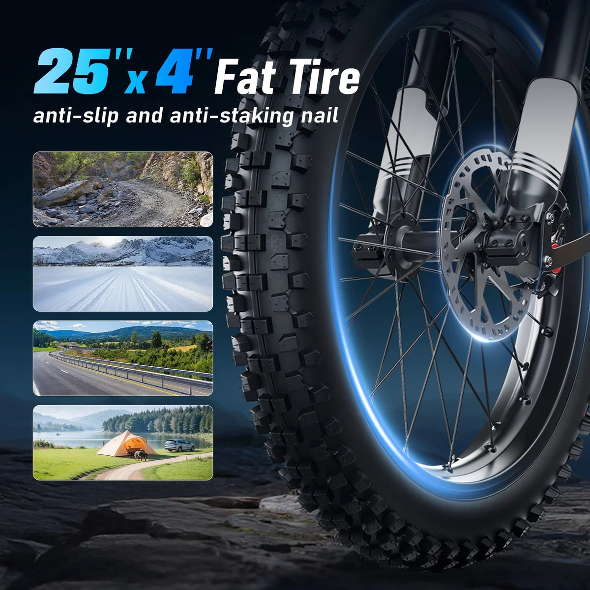 Arkveld Adult Electric Fat Tire Bike, 3000W, 40 MPH, 80 Miles, 25 inch, White - APEX1