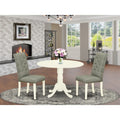 HomeStock 3-Pc Wood Dining Table Set With Round Kitchen Table And 2 Parsons Chairs, Linen White Finish