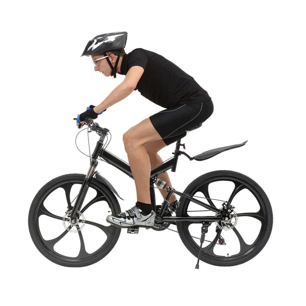 Aiqidi 26 Inch 21 Speed Full Suspension Folding Mountain Bike, Black