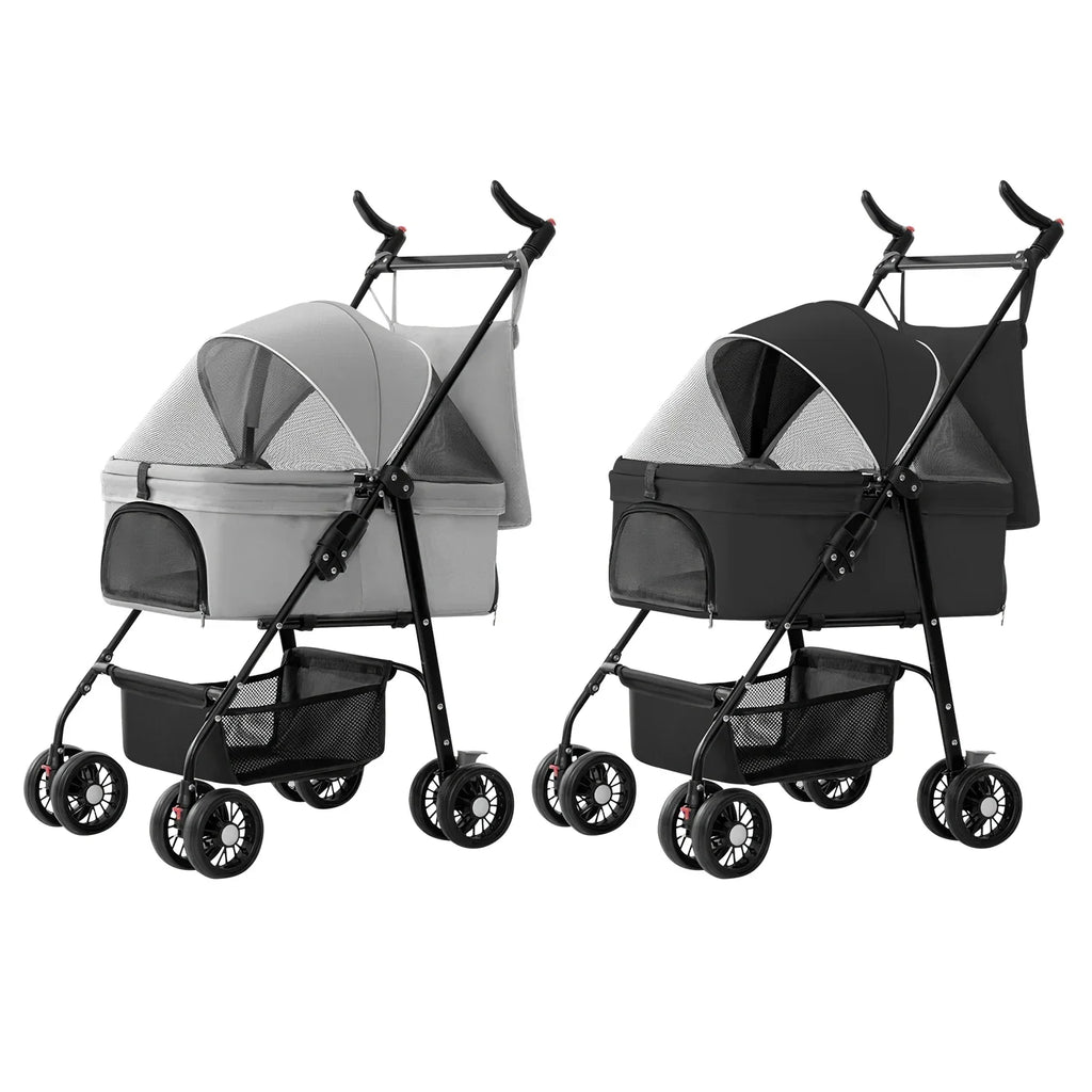 iMounTEK 4-Wheel Foldable Pet Stroller With Removable Liner And Storage Basket - Gray