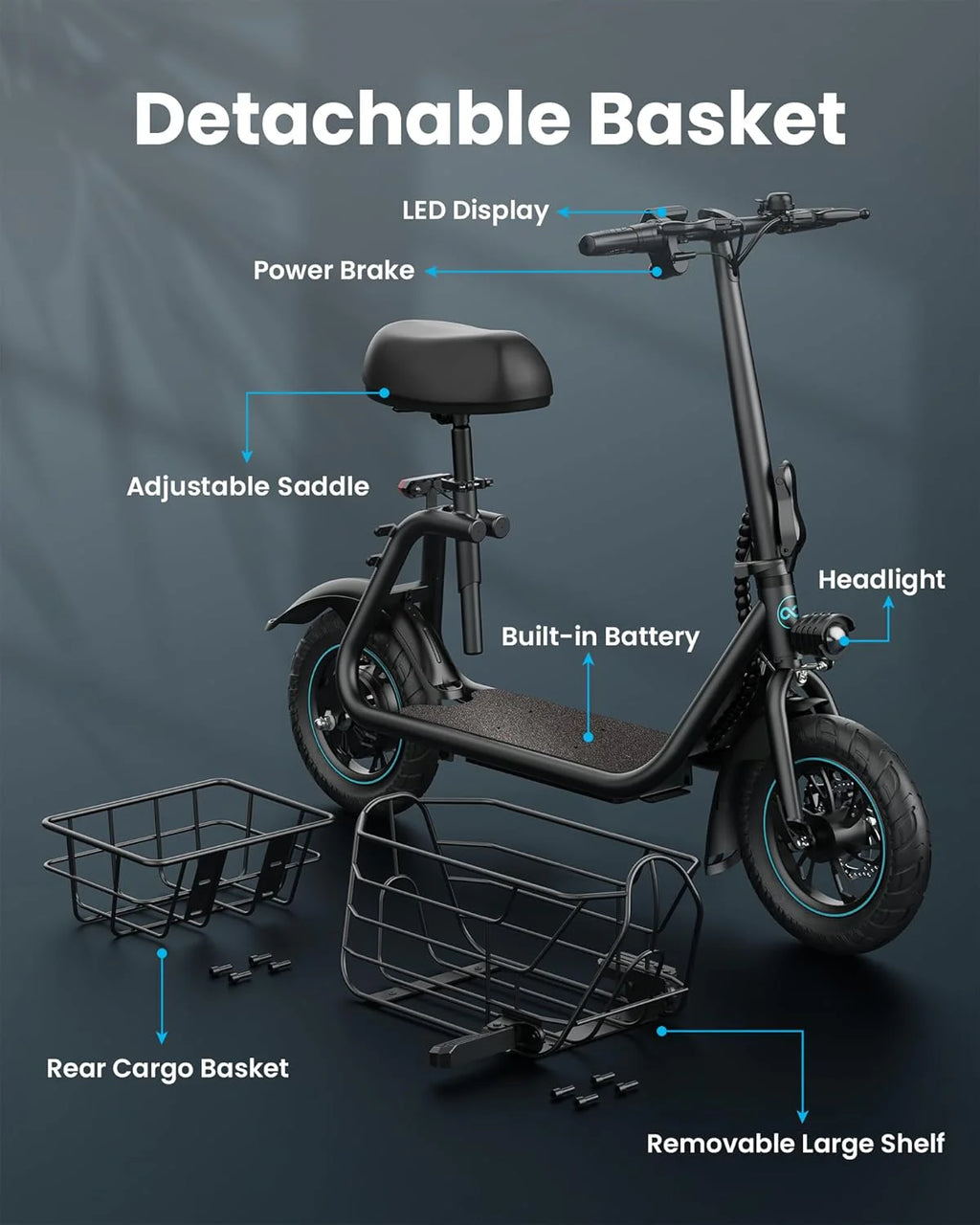 Adults Electric Scooter With Large Middle Basket - 550W And 650W Styles