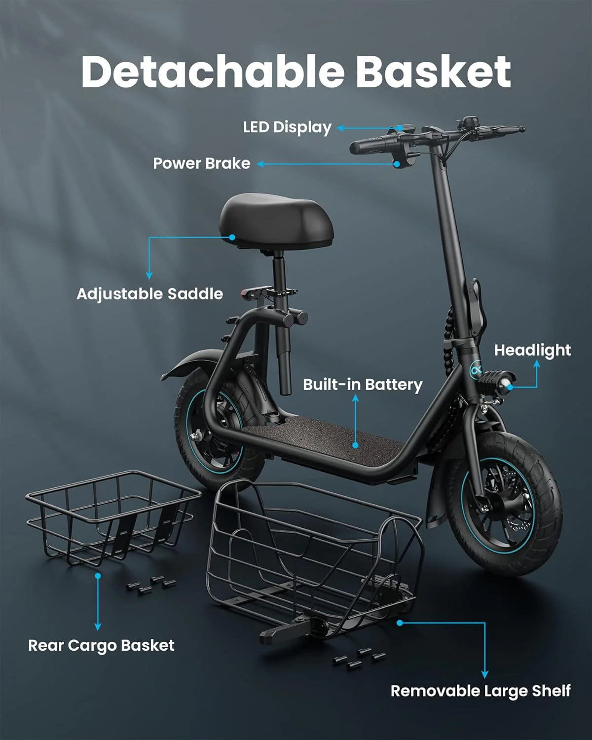 Adults Electric Scooter With Large Middle Basket - 550W And 650W Styles