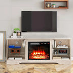 Waleaf TV Stand With 18 in Electric Fireplace And Adjustable Glass Shelves - TVs Up To 65 inch