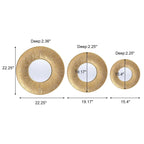 3-Piece Gold Metal Round Wall Mirror Set - 22.25" x 2.36", 19.7" x 2.25", 15.4" x 2.25"