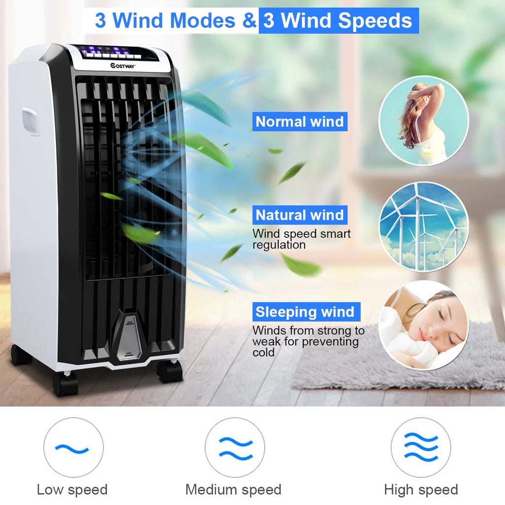 Costway Portable Evaporative Air Cooler Fan With Remote Control - 6.5L, White + Black