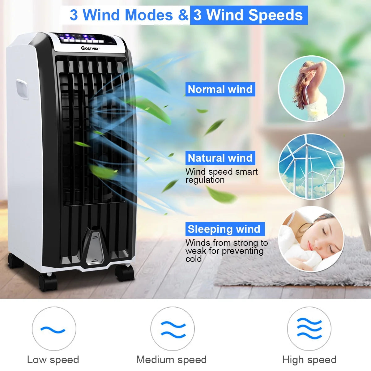 Costway Portable Evaporative Air Cooler Fan With Remote Control - 6.5L, White + Black