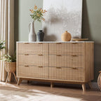 OKD 6-Drawer Dresser With Faux Marble Top, Natural Oak, 16in D x 54in W x 32in H