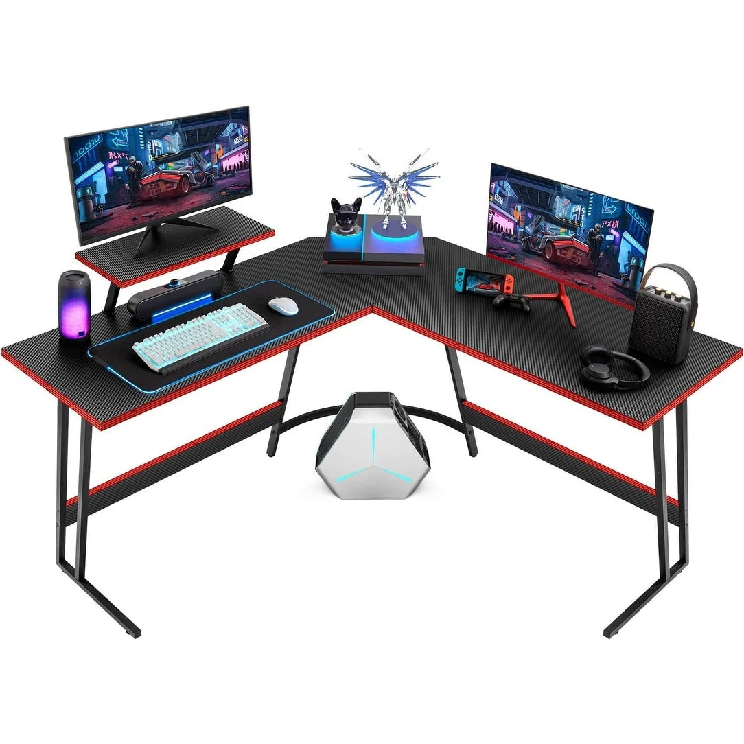 L-Shaped Gaming Computer Desk With Removable Monitor Stand, 51.3 in x 19.8 in x 29 in