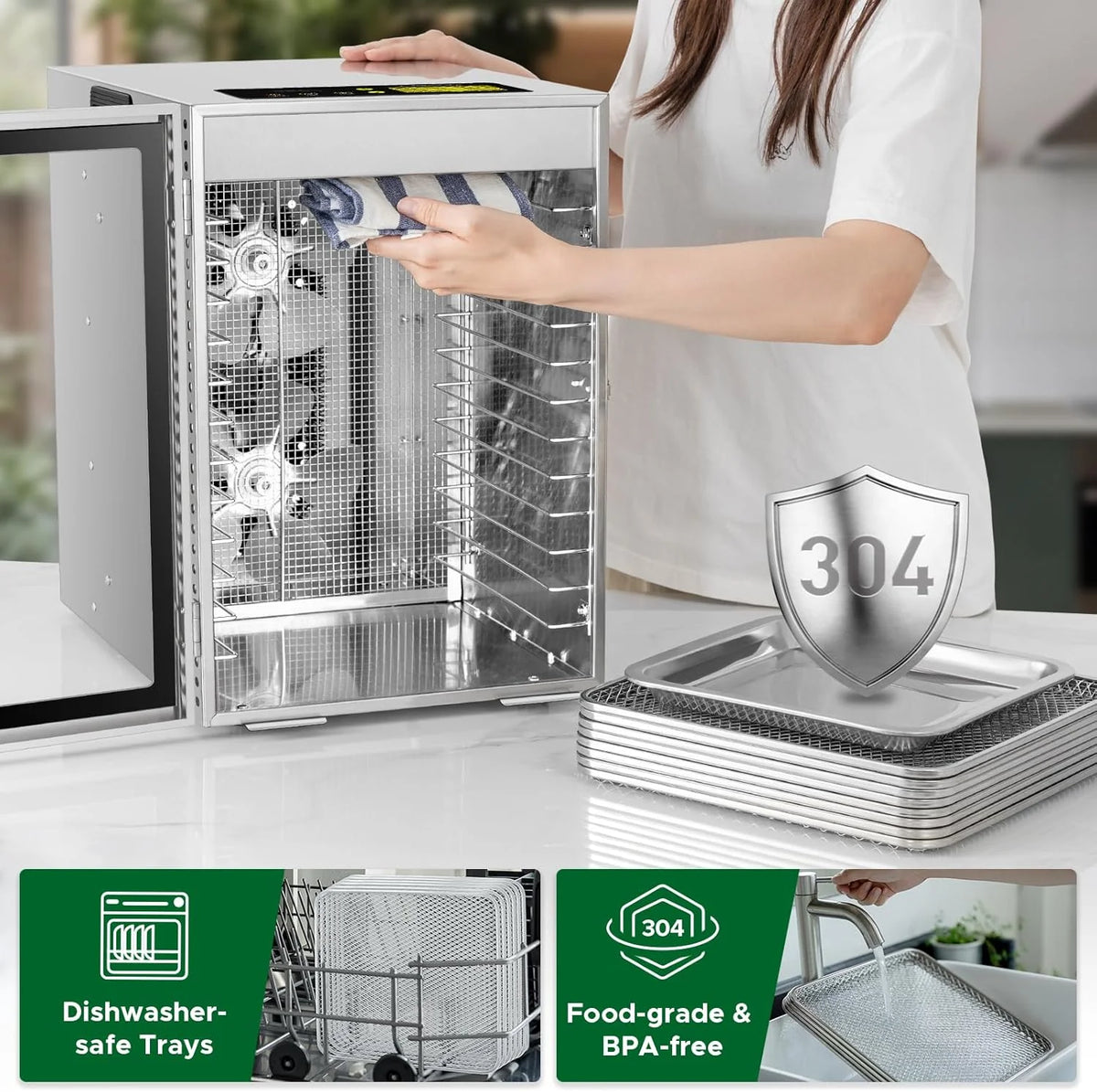 Food Dehydrator Machine, 12 Trays, Stainless Steel, 800W, 24H Timer, 30 C To 90 C